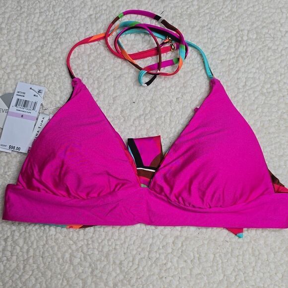 100 NWT Trina Turk Women's Swoop Print Reversible Bikini Top Sz 6 - Picture 2 of 4